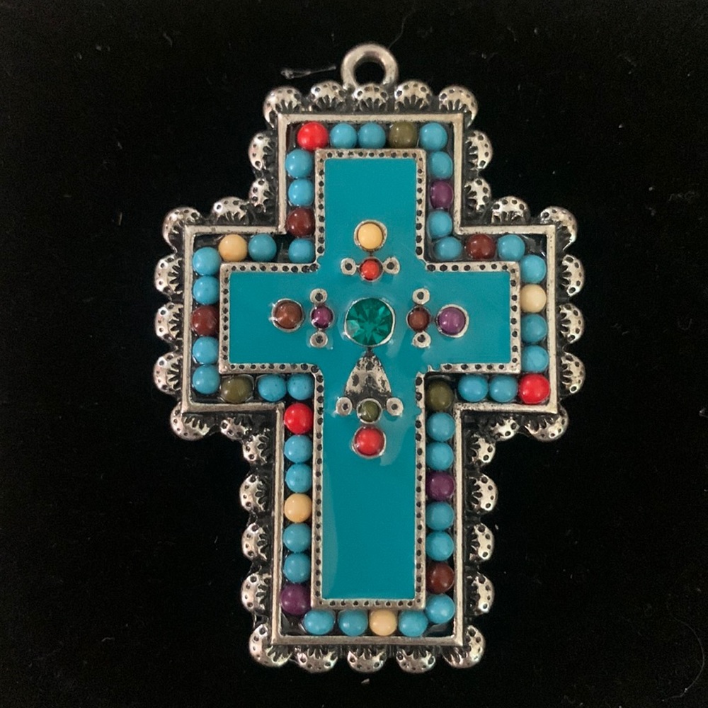 Silver and turquoise cross pendant